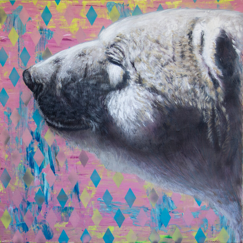 Happy Polar Bear, Brian Longfield, Acrylic on Canvas, 24″ x 24″, 2021