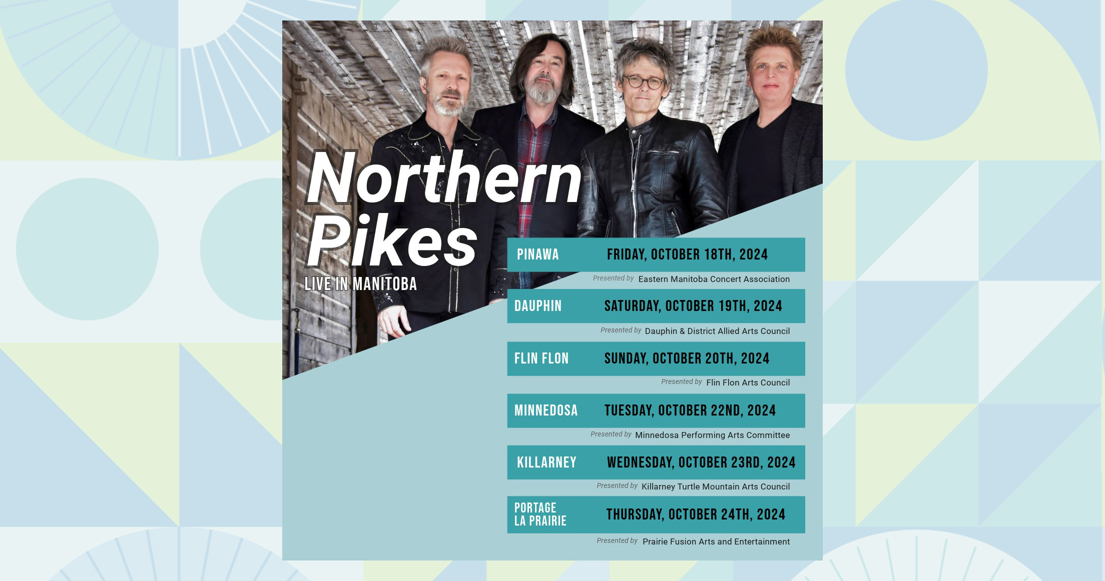 The Northern Pikes band with tour dates for October 2024 in Rural Manitoba